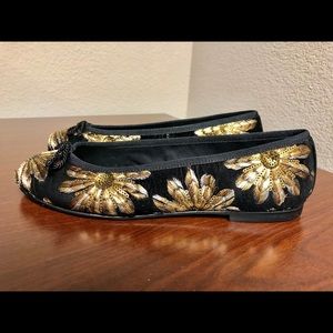 French Sole FS/NY Floral Emb Ballet Flat Sz 6.5B